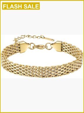 Adjustable 14K Gold Plated Link Bracelet, Hypoallergenic, Non-Tarnish,